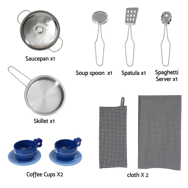 Keezi Kids Kitchen Playset 2-Piece Wooden Pretend Play Coffee Maker Toy 80CM White Keezi