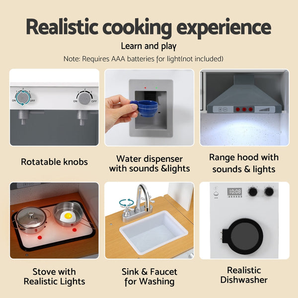 Keezi Kids Kitchen Playset 2-Piece Wooden Pretend Play Coffee Maker Toy 80CM White Keezi