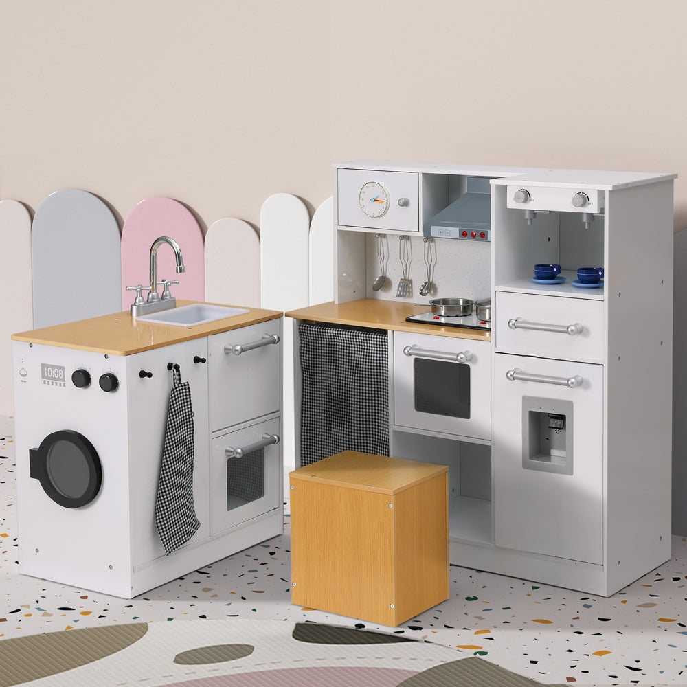 Keezi Kids Kitchen Playset 2-Piece Wooden Pretend Play Coffee Maker Toy 80CM White Keezi