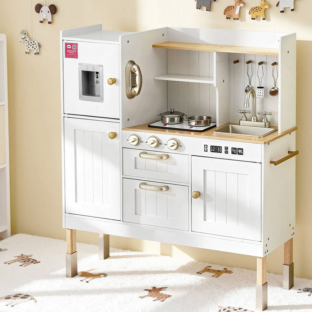 Keezi Kids Kitchen Play Set Wooden Pretend Toys Cooking Children Storage Golden Awezingly