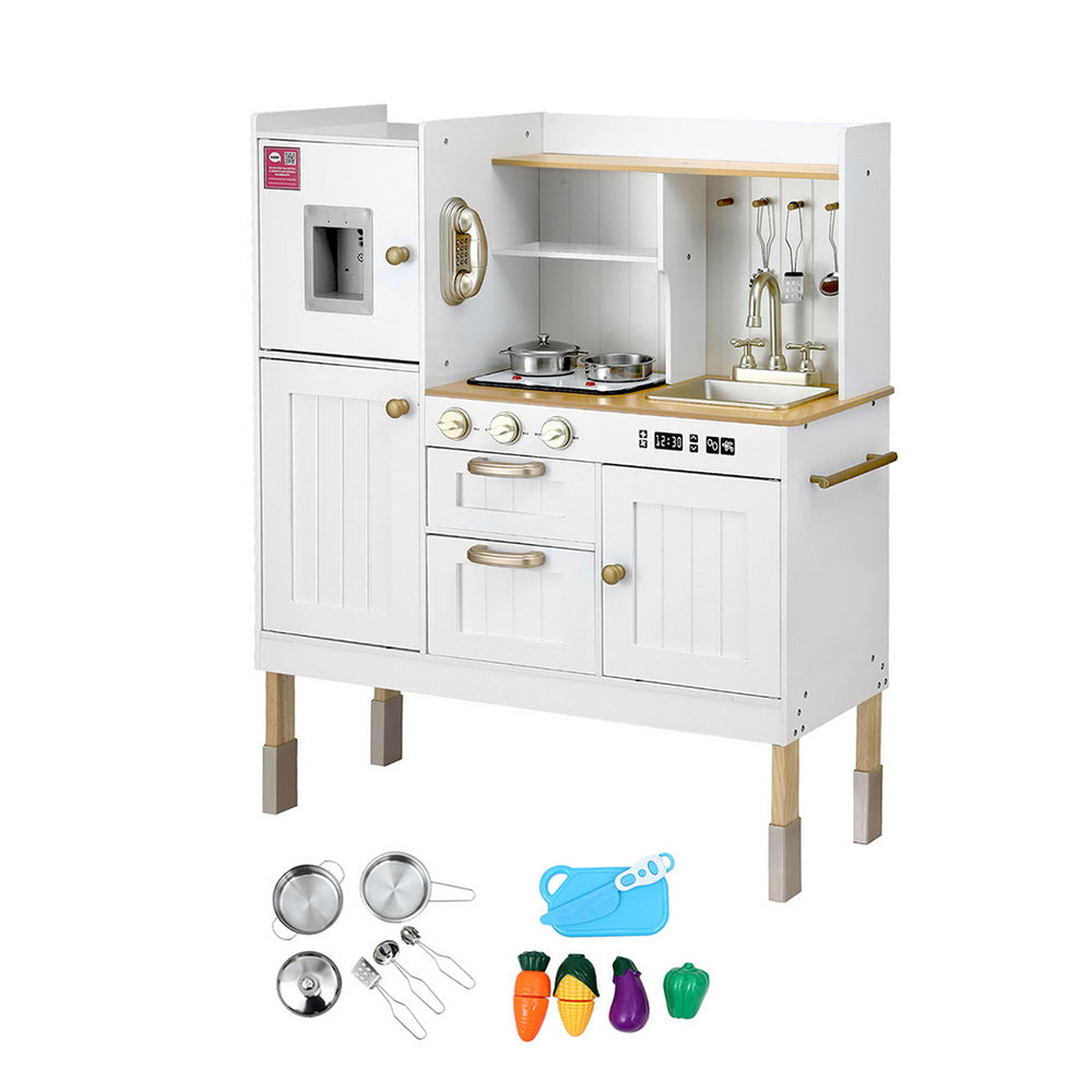 Keezi Kids Kitchen Play Set Wooden Pretend Toys Cooking Children Storage Golden Awezingly