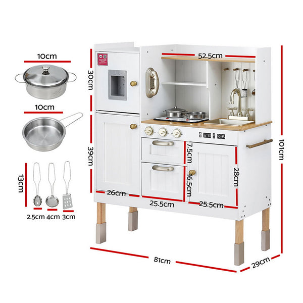 Keezi Kids Kitchen Play Set Wooden Pretend Toys Cooking Children Storage Golden Awezingly