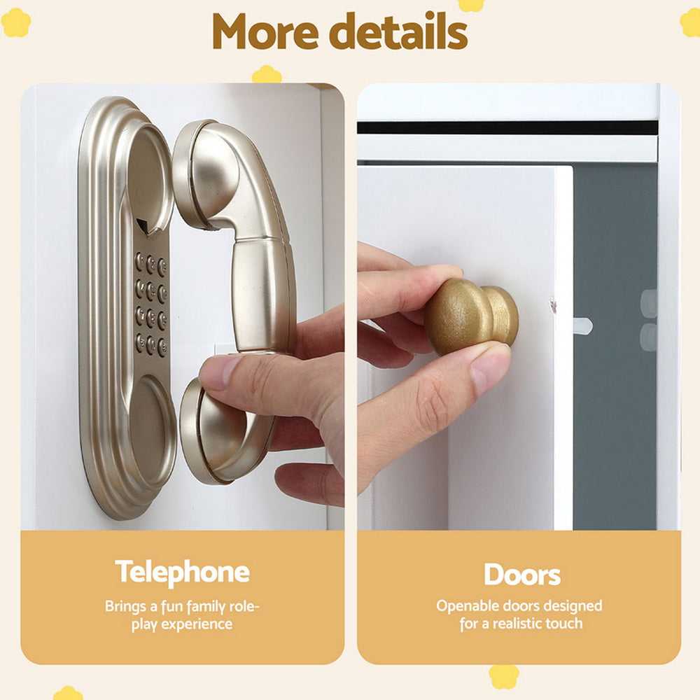 Keezi Kids Kitchen Play Set Wooden Pretend Toys Cooking Children Storage Golden Awezingly