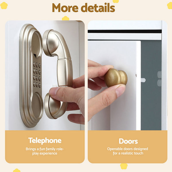 Keezi Kids Kitchen Play Set Wooden Pretend Toys Cooking Children Storage Golden Awezingly