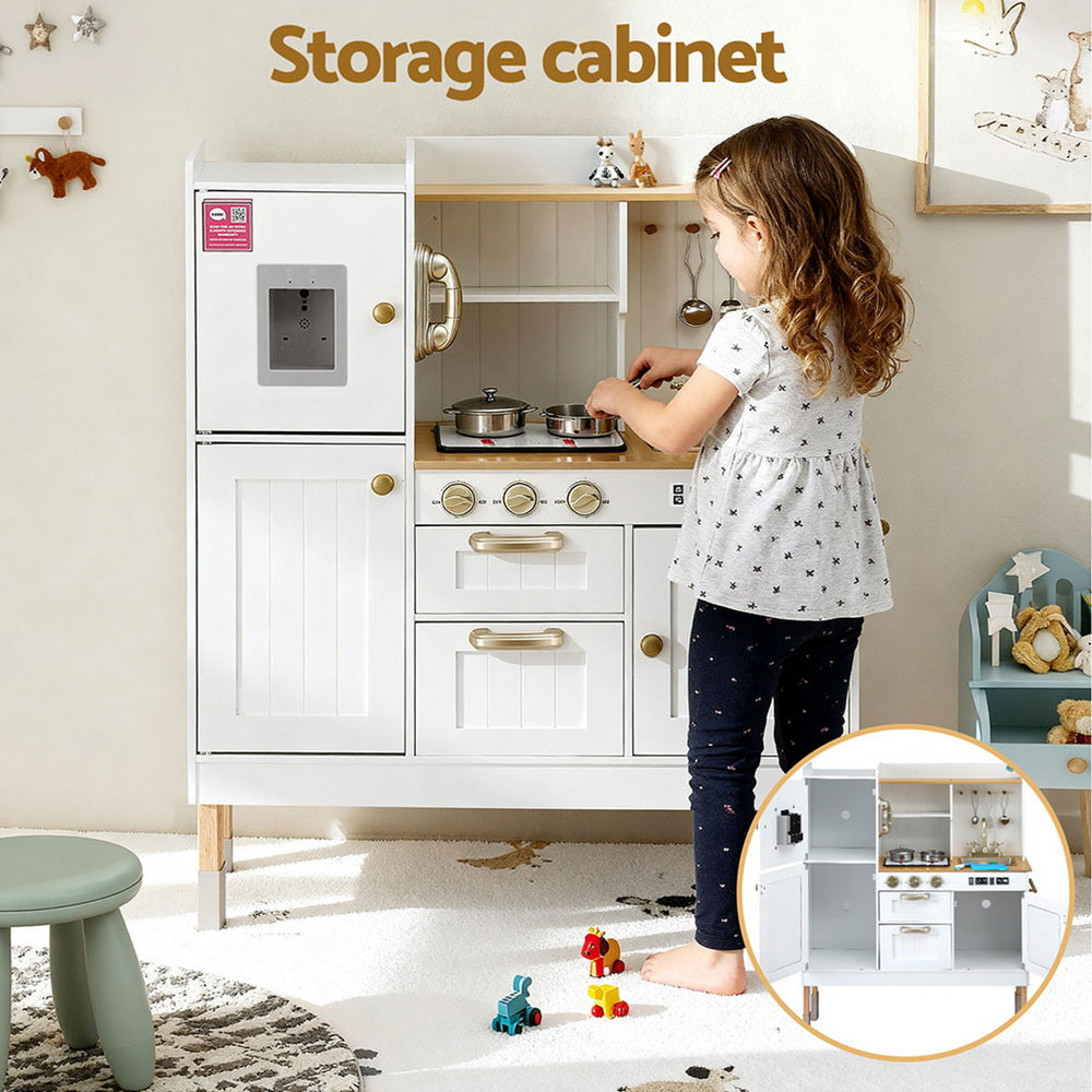 Keezi Kids Kitchen Play Set Wooden Pretend Toys Cooking Children Storage Golden Awezingly