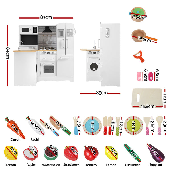 Keezi Kids Wooden Toy Kitchen with 29pc Play Food and Cookware Set Awezingly