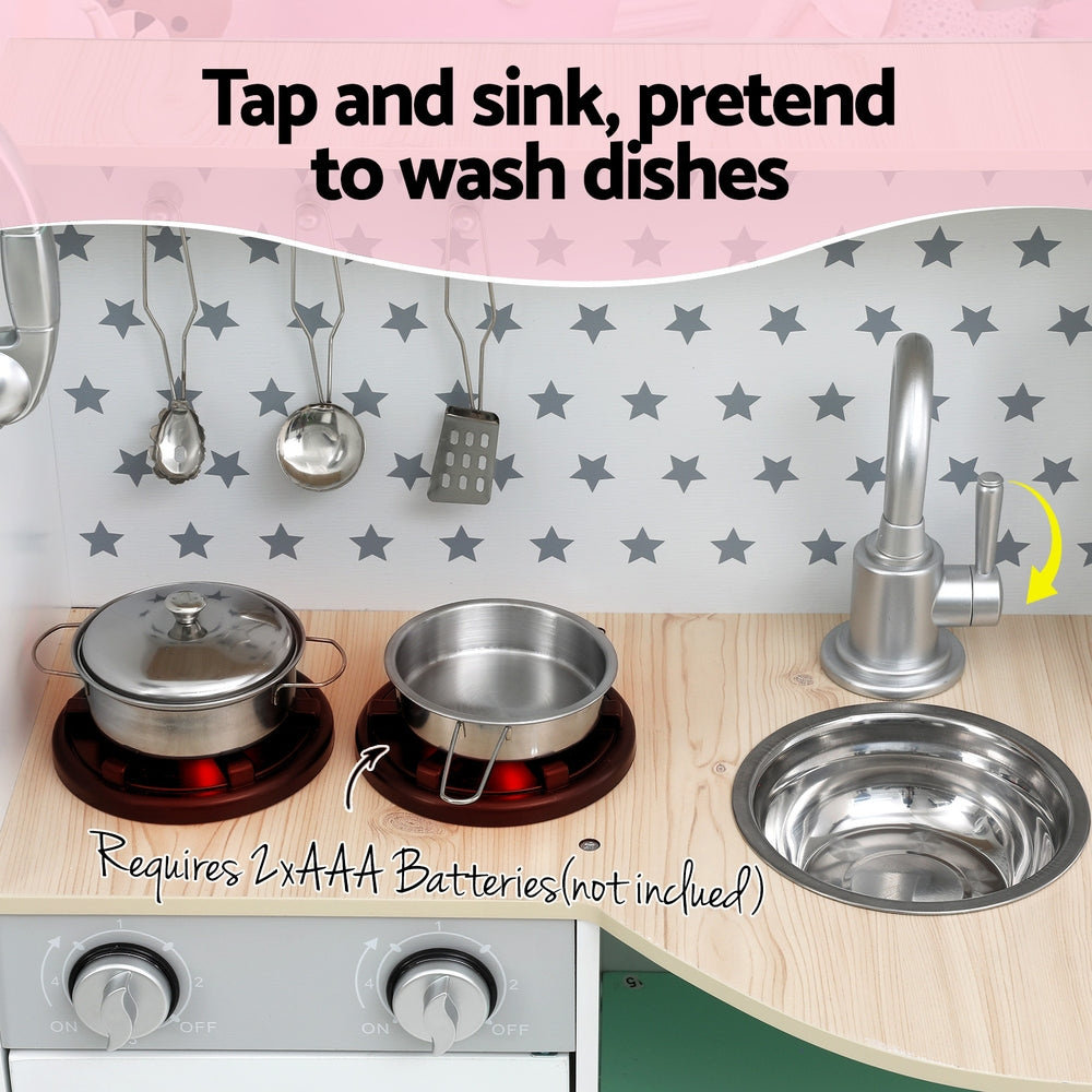 Keezi Kids Wooden Pretend Kitchen Play Sets Cooking Toys Oven Fridge 85CM Green Keezi