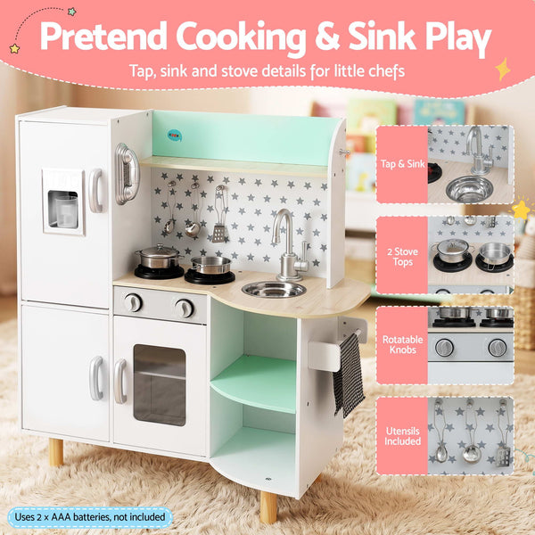 Keezi Kid Pretend Kitchen Wooden Play Sink Playset Dishwasher Toys Green Awezingly