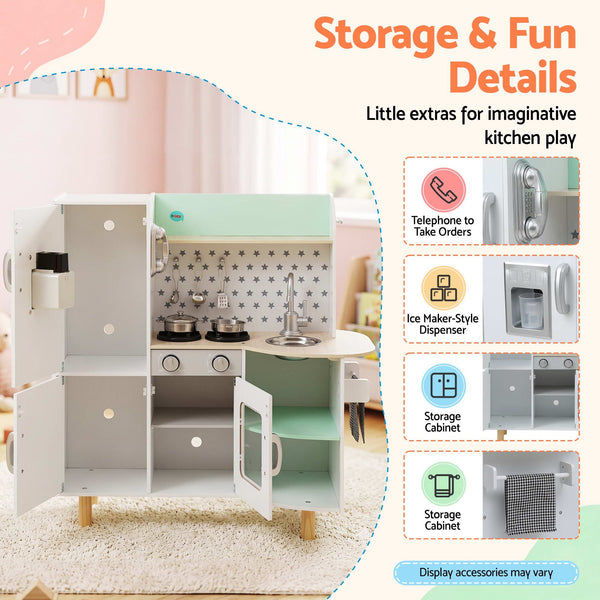 Keezi Kid Pretend Kitchen Wooden Play Sink Playset Dishwasher Toys Green Awezingly
