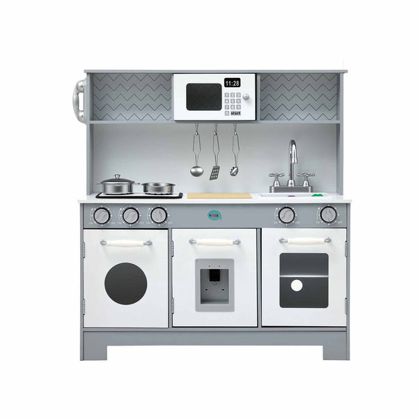 Keezi Wooden Play Kitchen Pretend Kitchen 82cm Kids Toy Food Set Grey Awezingly