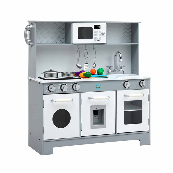 Keezi Wooden Play Kitchen Pretend Kitchen 82cm Kids Toy Food Set Grey Awezingly