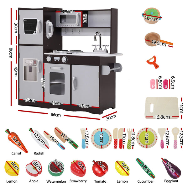 Keezi Kids Play Kitchen Pretend Toy Kitchen With Wooden Play Food Set Awezingly