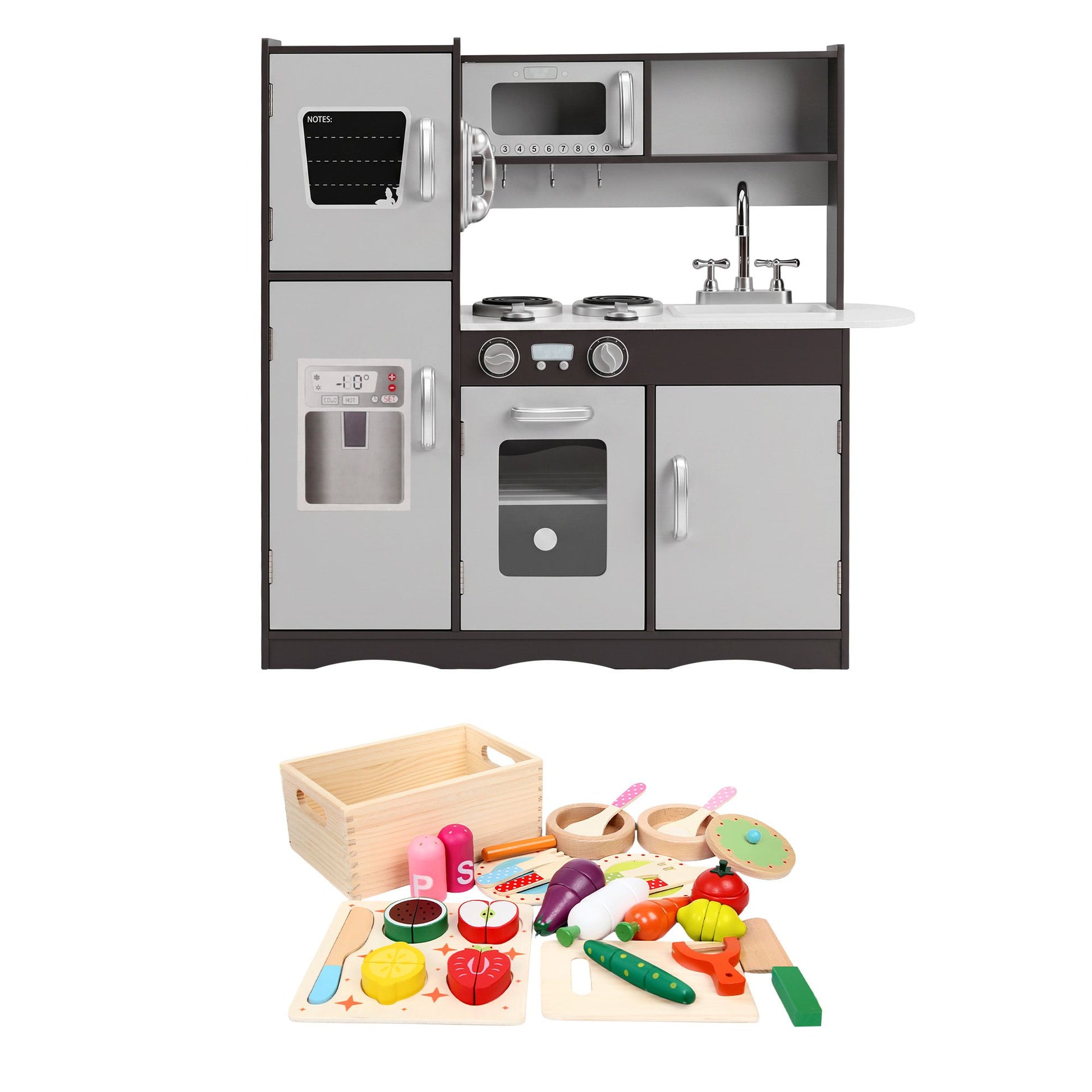 Keezi Kids Play Kitchen Pretend Toy Kitchen With Wooden Play Food Set Awezingly