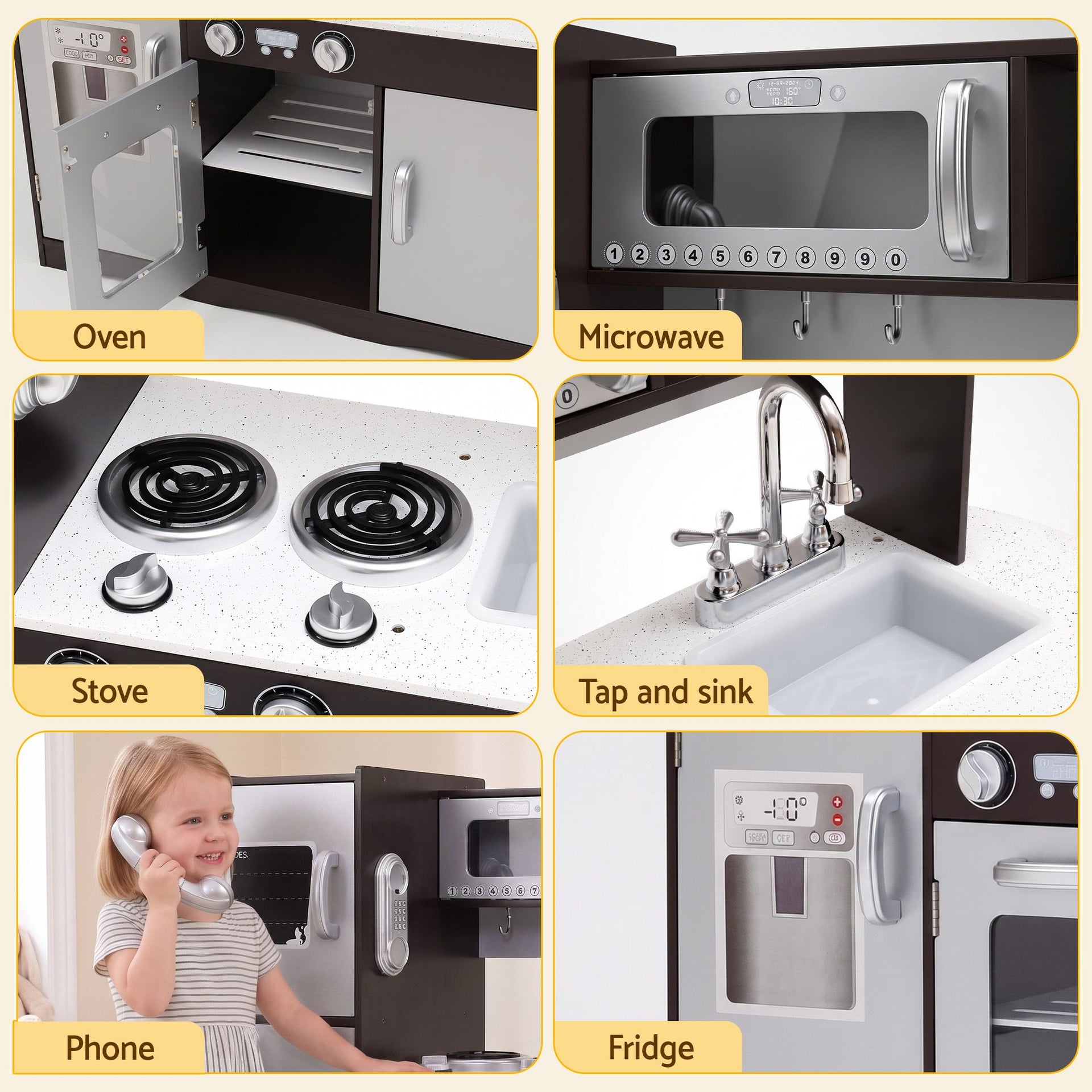 Keezi Kids Play Kitchen Pretend Toy Kitchen With Wooden Play Food Set Awezingly