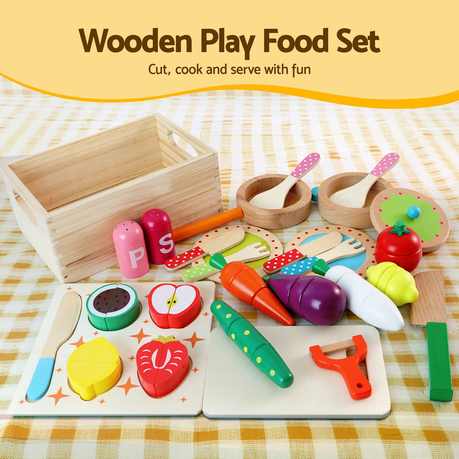 Keezi Kids Play Kitchen Pretend Toy Kitchen With Wooden Play Food Set Awezingly