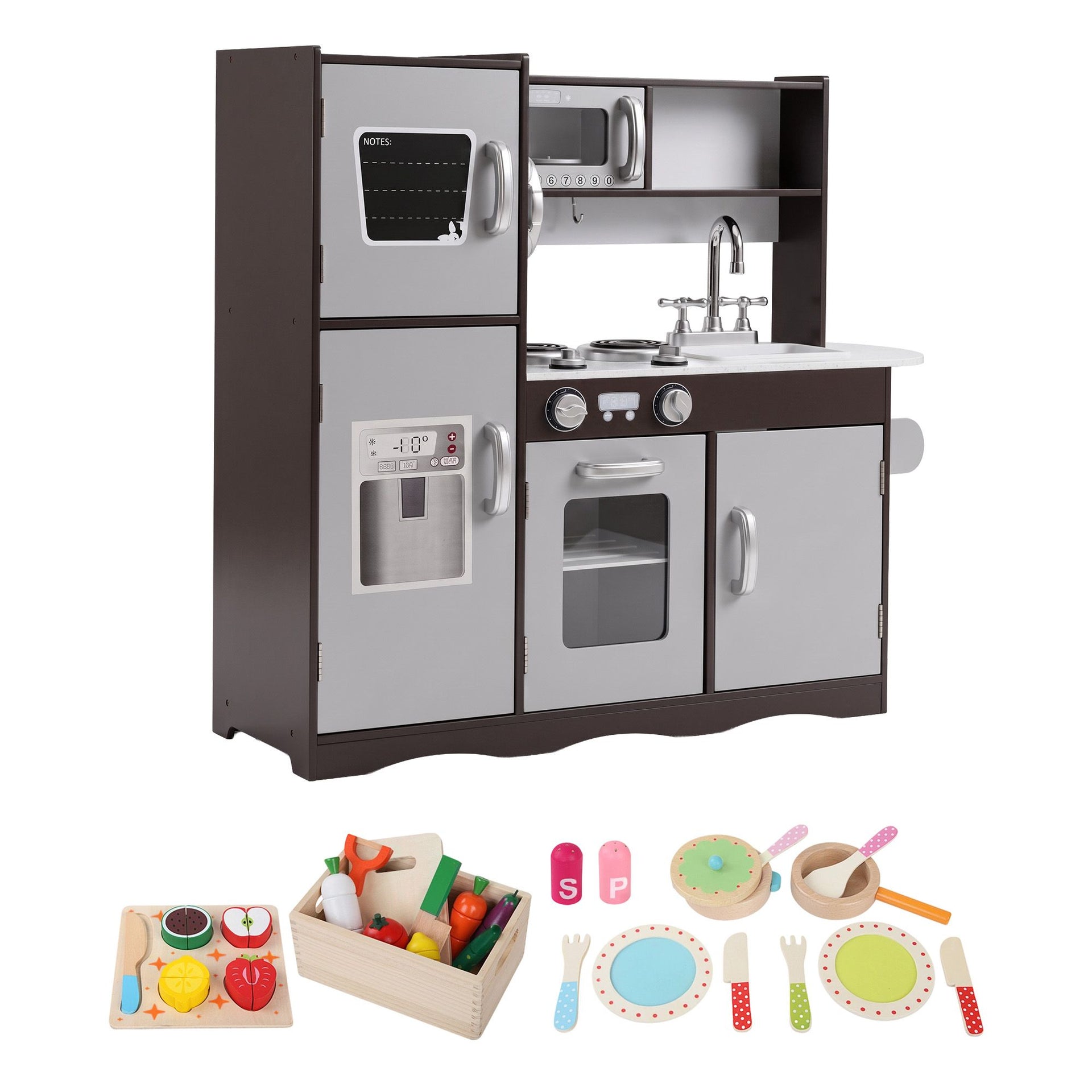 Keezi Kids Play Kitchen Pretend Toy Kitchen With Wooden Play Food Set Awezingly