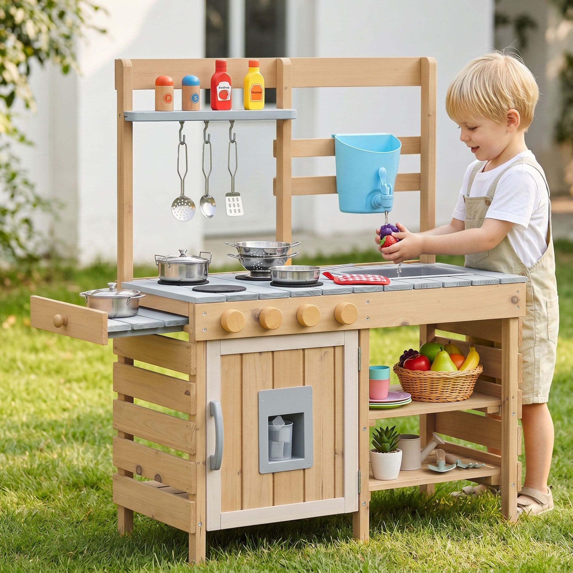 Keezi Kids Kitchen Playset Wooden Play Kitchen Mud Kitchen Toy Kitchen 95cm Tall Keezi
