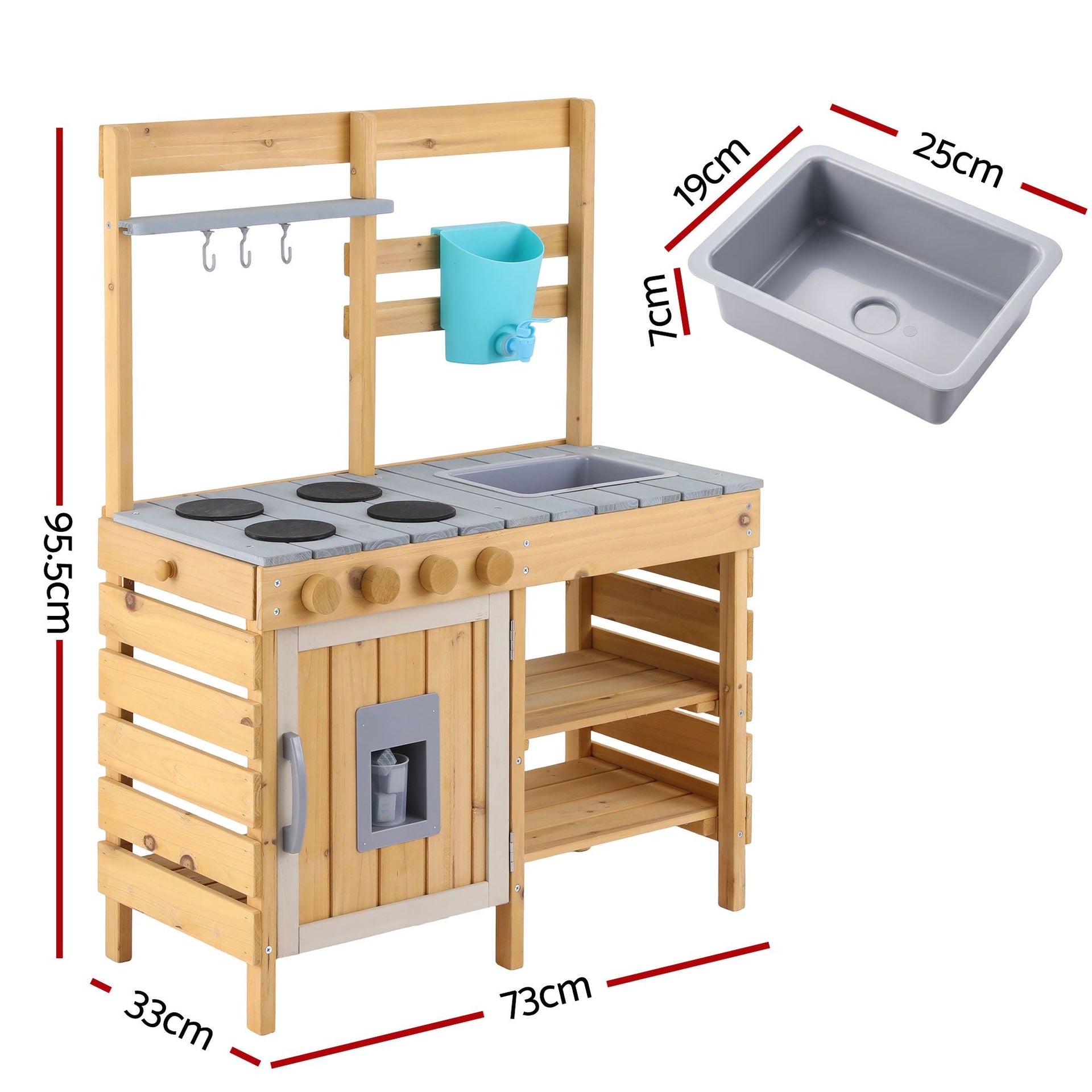 Keezi Kids Kitchen Playset Wooden Play Kitchen Mud Kitchen Toy Kitchen 95cm Tall Keezi