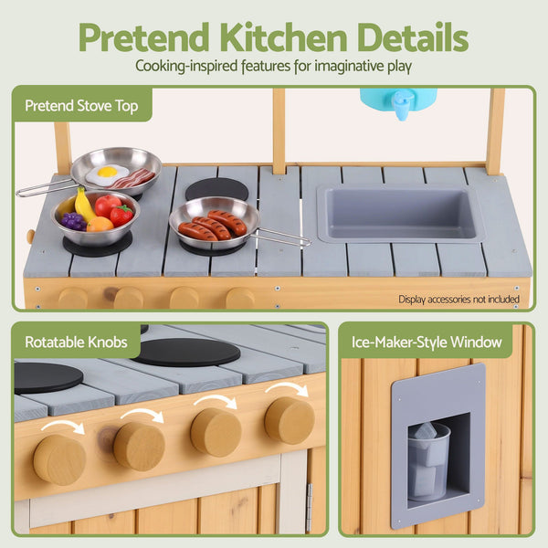 Keezi Kids Kitchen Playset Wooden Play Kitchen Mud Kitchen Toy Kitchen 95cm Tall Keezi