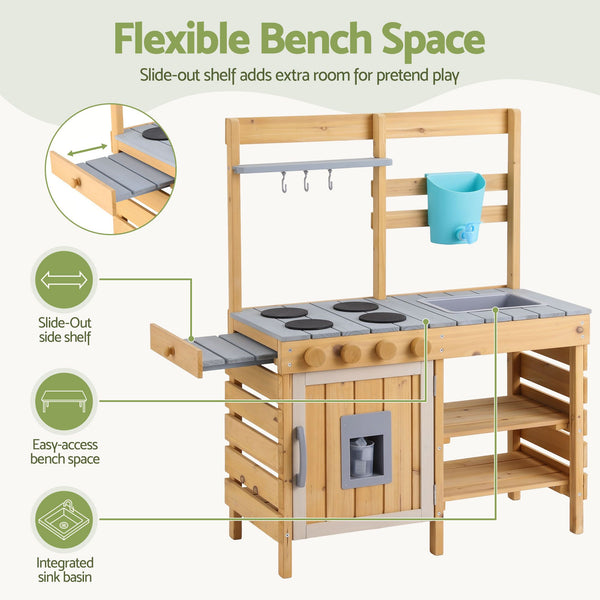 Keezi Kids Kitchen Playset Wooden Play Kitchen Mud Kitchen Toy Kitchen 95cm Tall Keezi