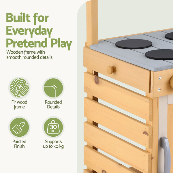 Keezi Kids Kitchen Playset Wooden Play Kitchen Mud Kitchen Toy Kitchen 95cm Tall Keezi