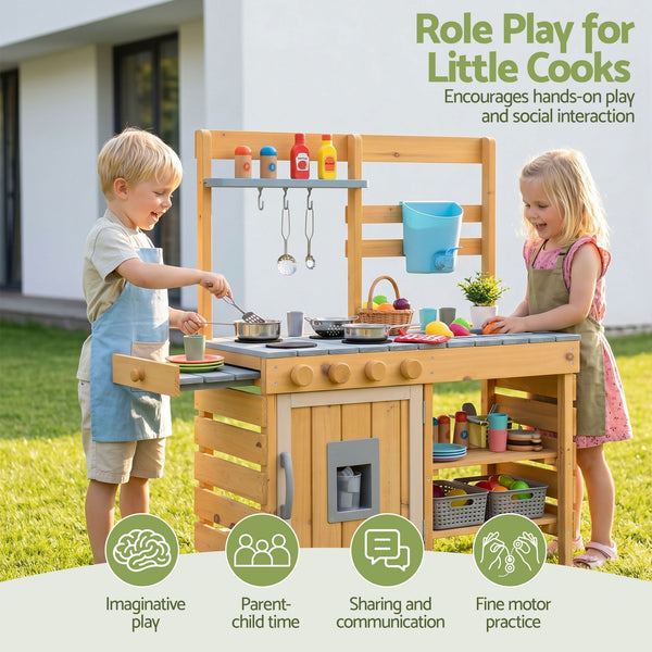 Keezi Kids Kitchen Playset Wooden Play Kitchen Mud Kitchen Toy Kitchen 95cm Tall Keezi