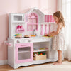 Keezi Wooden Kids Pretend Kitchen Playset with 29pc Food Set Pink White