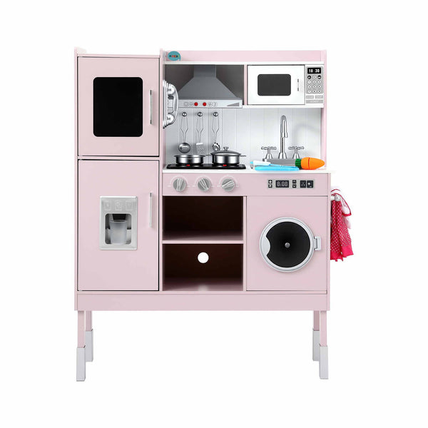Keezi 102cm Wooden Pretend Kitchen Playset With Apron And Food Set1 Pink Awezingly