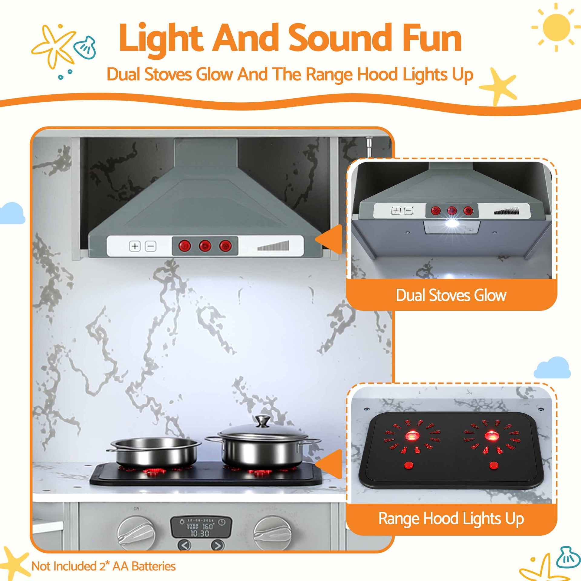 Keezi 112cm Wooden Pretend Kitchen Playset Kids Toy Sink Stove Grey Awezingly