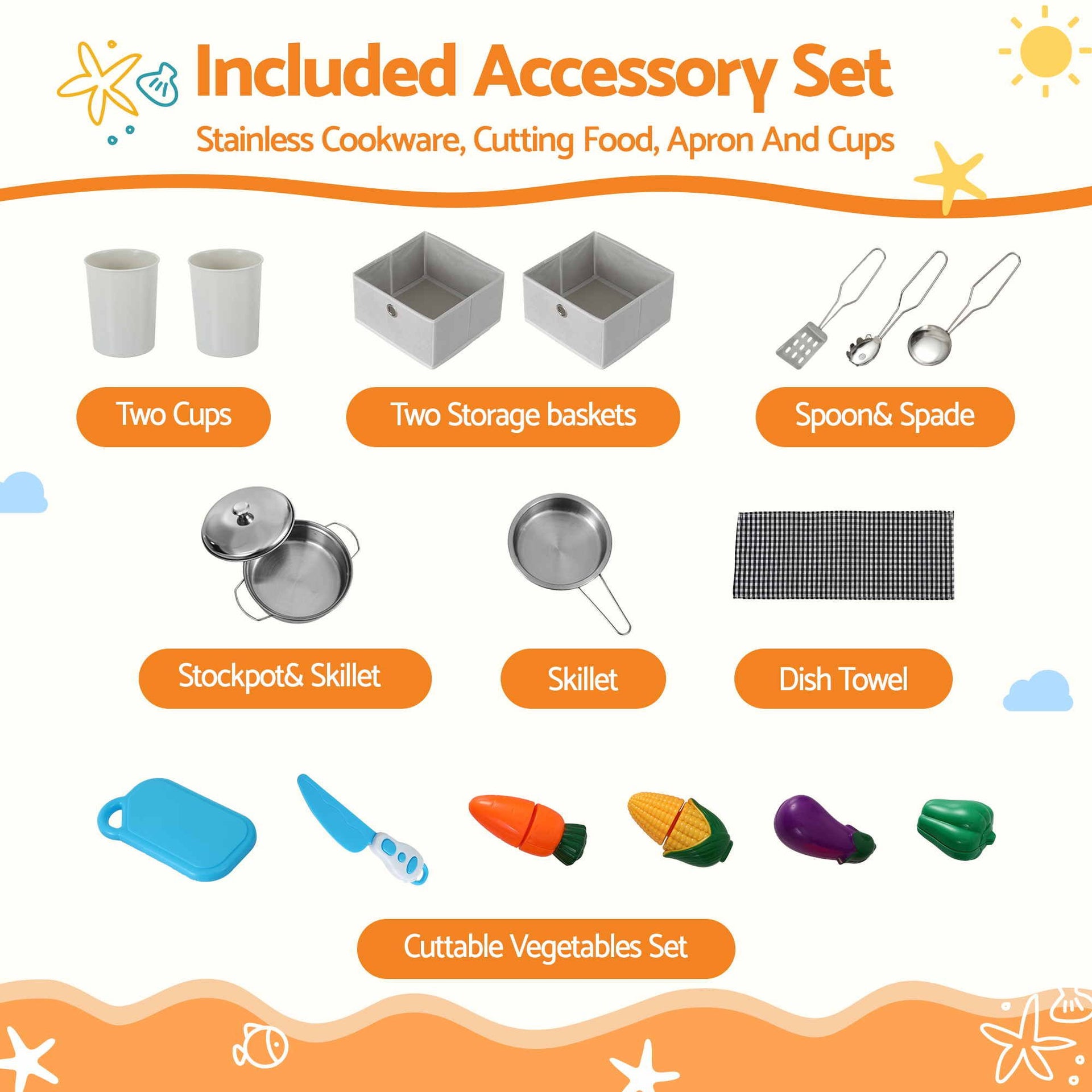 Keezi 112cm Wooden Pretend Kitchen Playset Kids Toy Sink Stove Grey Awezingly