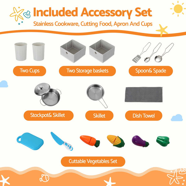 Keezi 112cm Wooden Pretend Kitchen Playset Kids Toy Sink Stove Grey Awezingly