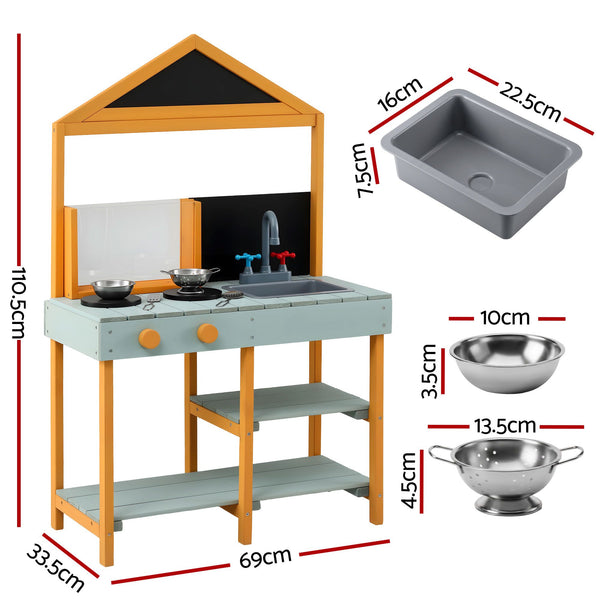 Keezi Kids Mud Kitchen Play Kitchen Toy Kitchen Set with Blackboard 110cm Awezingly