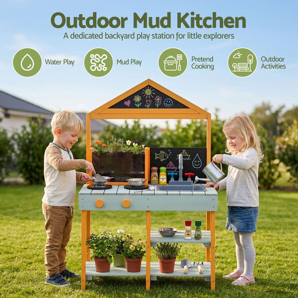 Keezi Kids Mud Kitchen Play Kitchen Toy Kitchen Set with Blackboard 110cm Awezingly