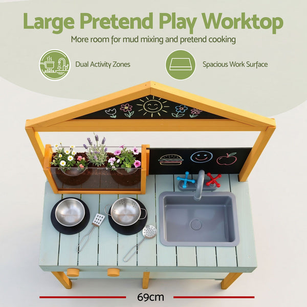 Keezi Kids Mud Kitchen Play Kitchen Toy Kitchen Set with Blackboard 110cm Awezingly