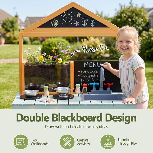 Keezi Kids Mud Kitchen Play Kitchen Toy Kitchen Set with Blackboard 110cm Awezingly