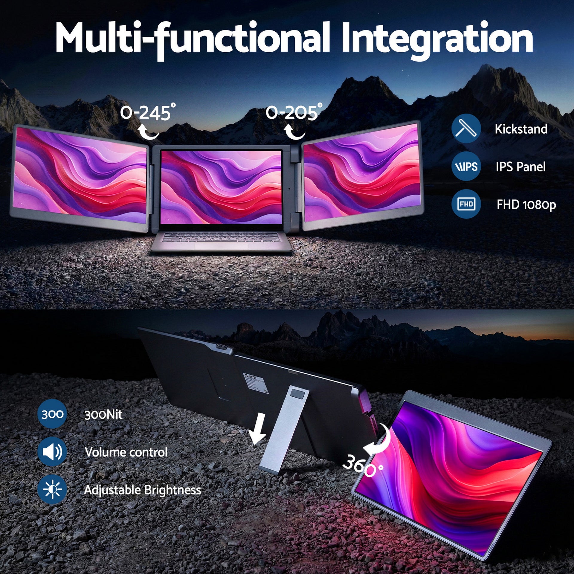 Devanti Triple Portable Monitor Laptop Screen Extender 15.6