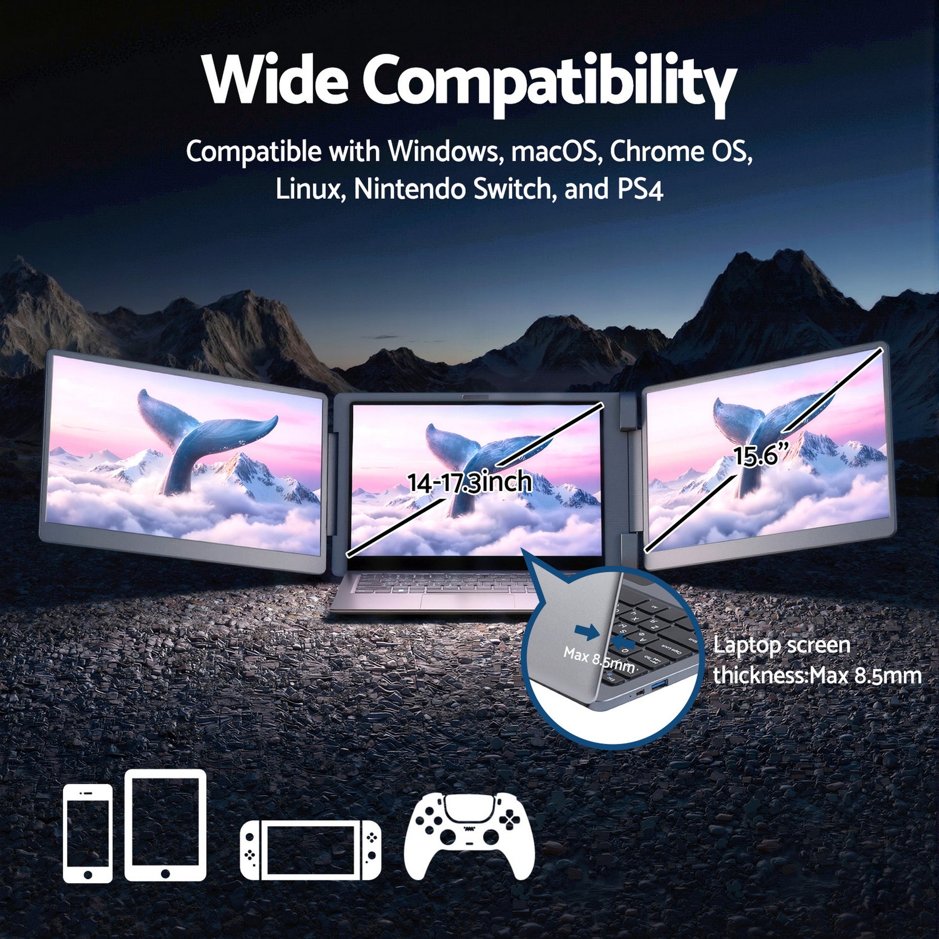 Devanti Triple Portable Monitor Laptop Screen Extender 15.6