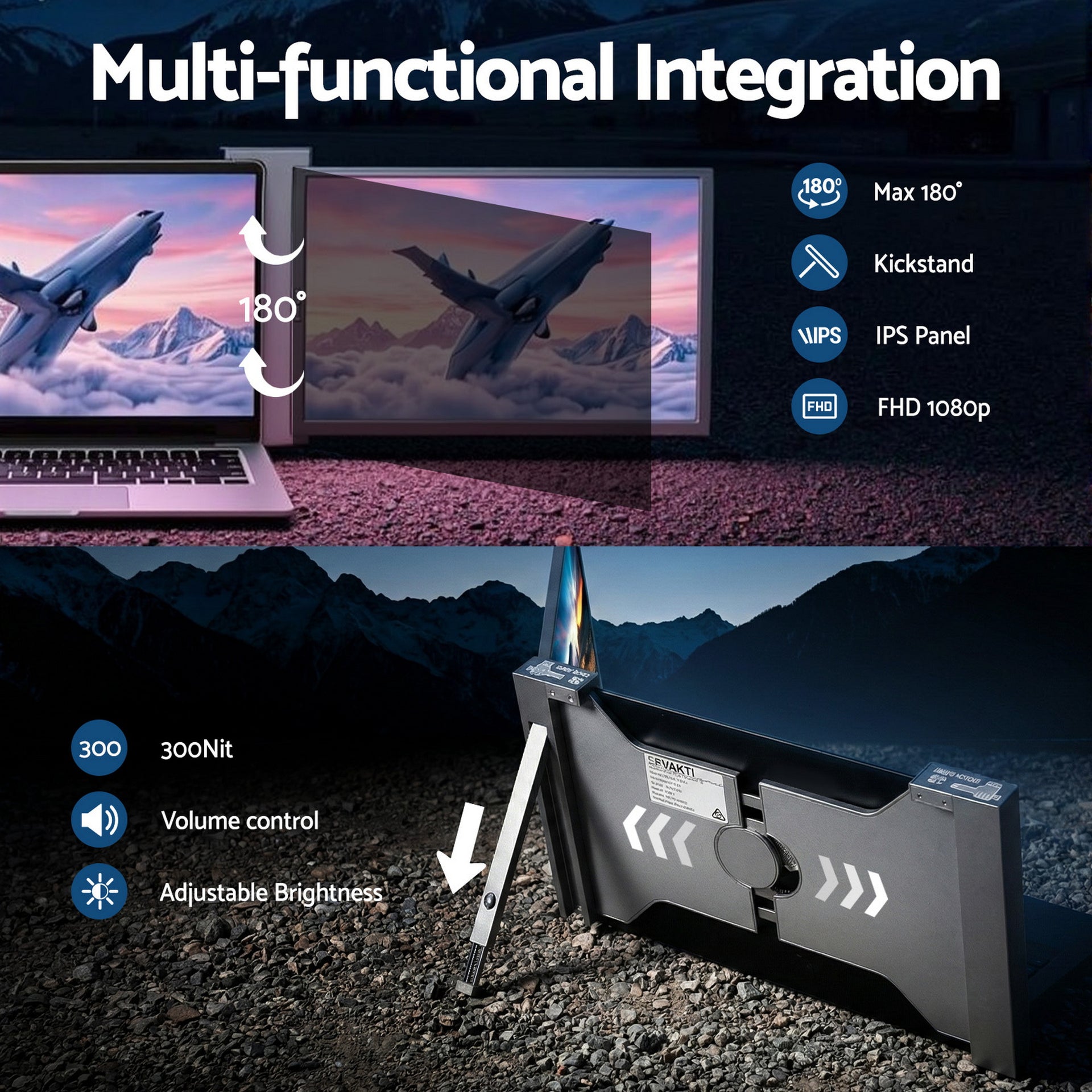 Devanti Portable Monitor Laptop Screen Extender Dual Display 1080P IPS USB C Awezingly