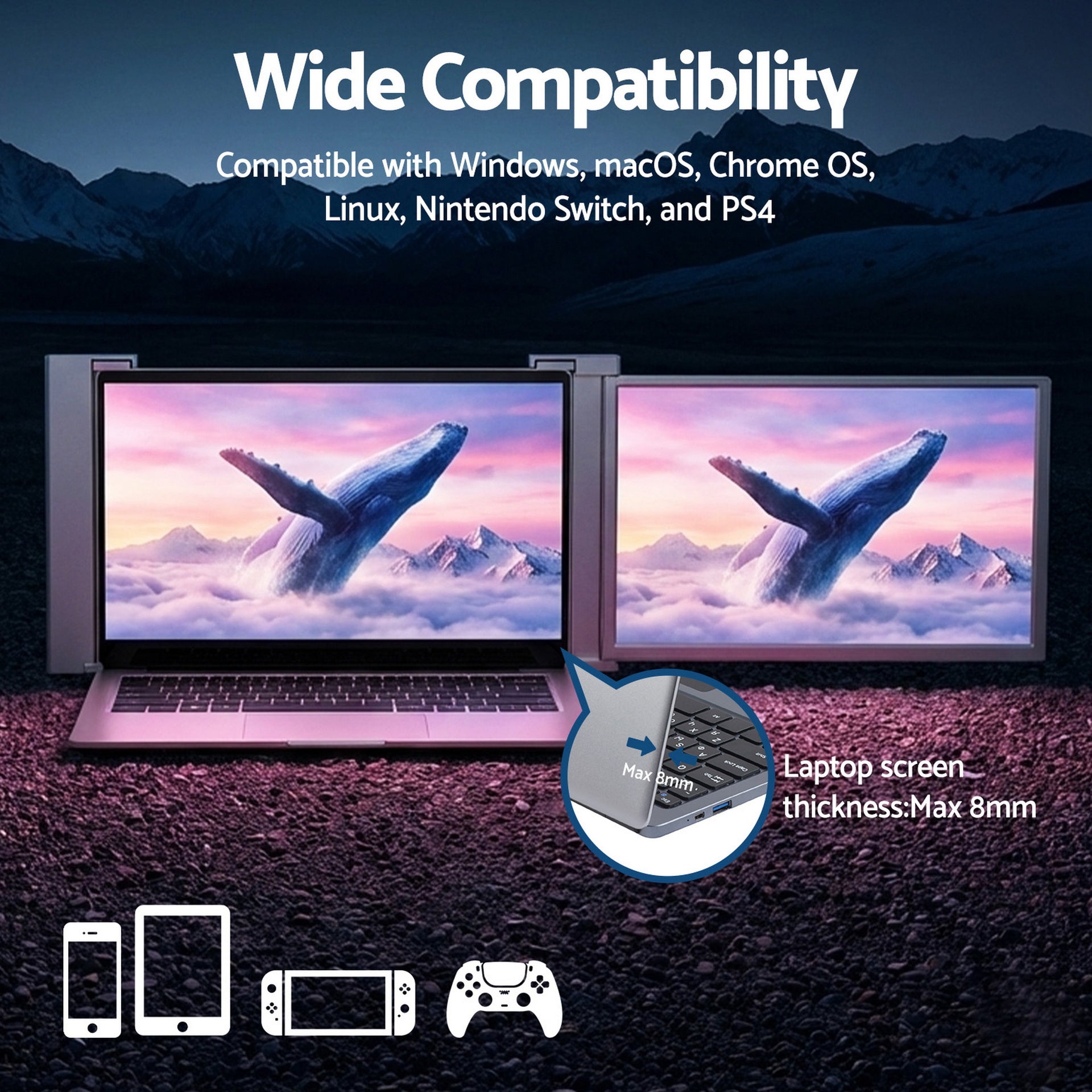 Devanti Portable Monitor Laptop Screen Extender Dual Display 1080P IPS USB C Awezingly