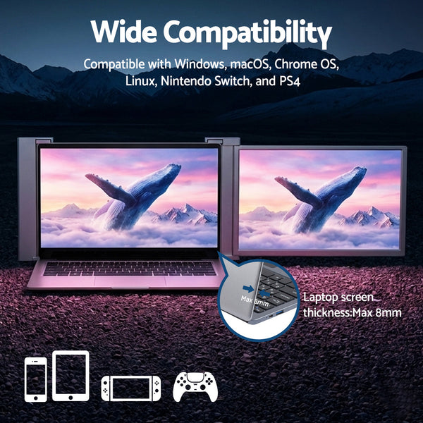 Devanti Portable Monitor Laptop Screen Extender Dual Display 1080P IPS USB C Awezingly