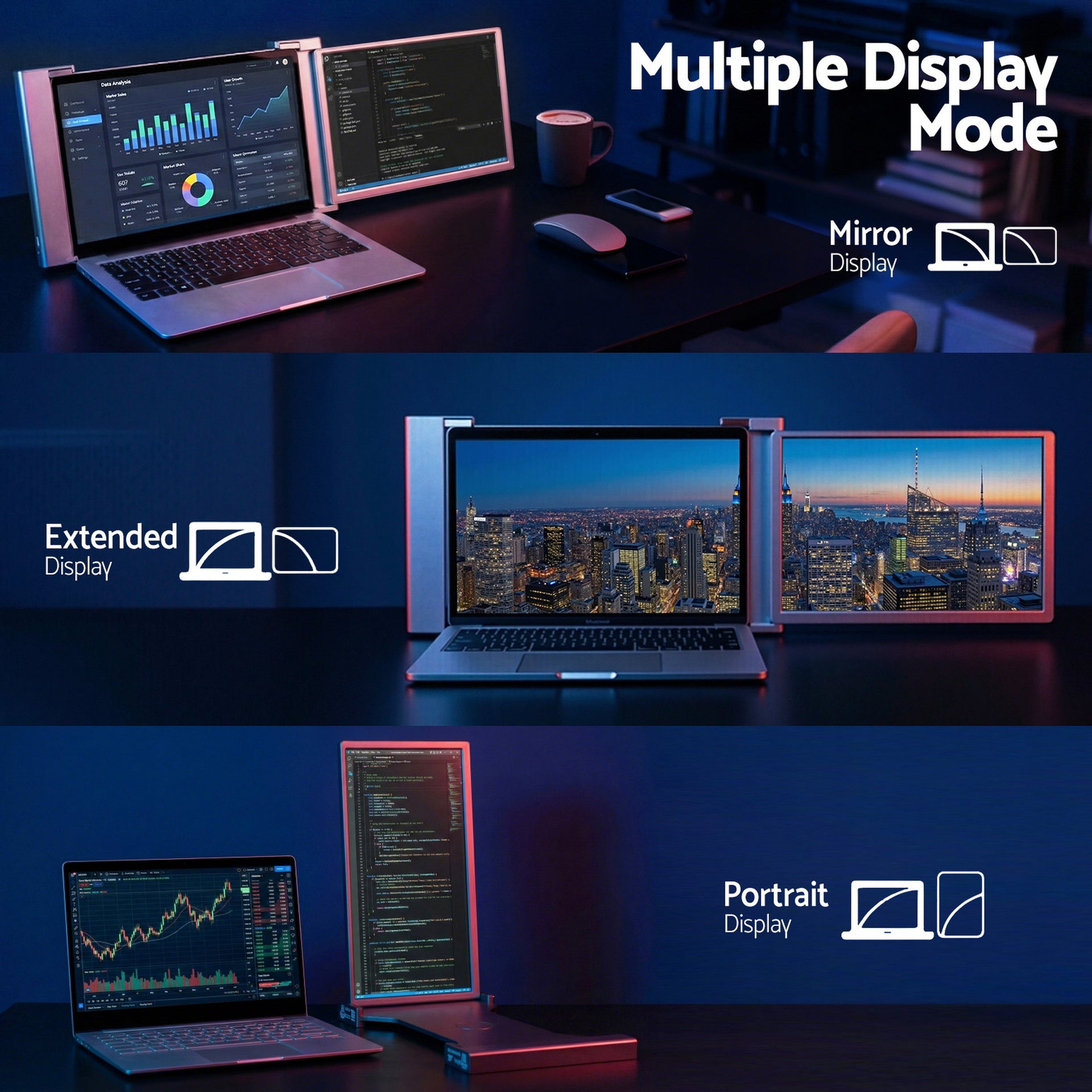 Devanti Portable Monitor Laptop Screen Extender Dual Display 1080P IPS USB C Awezingly