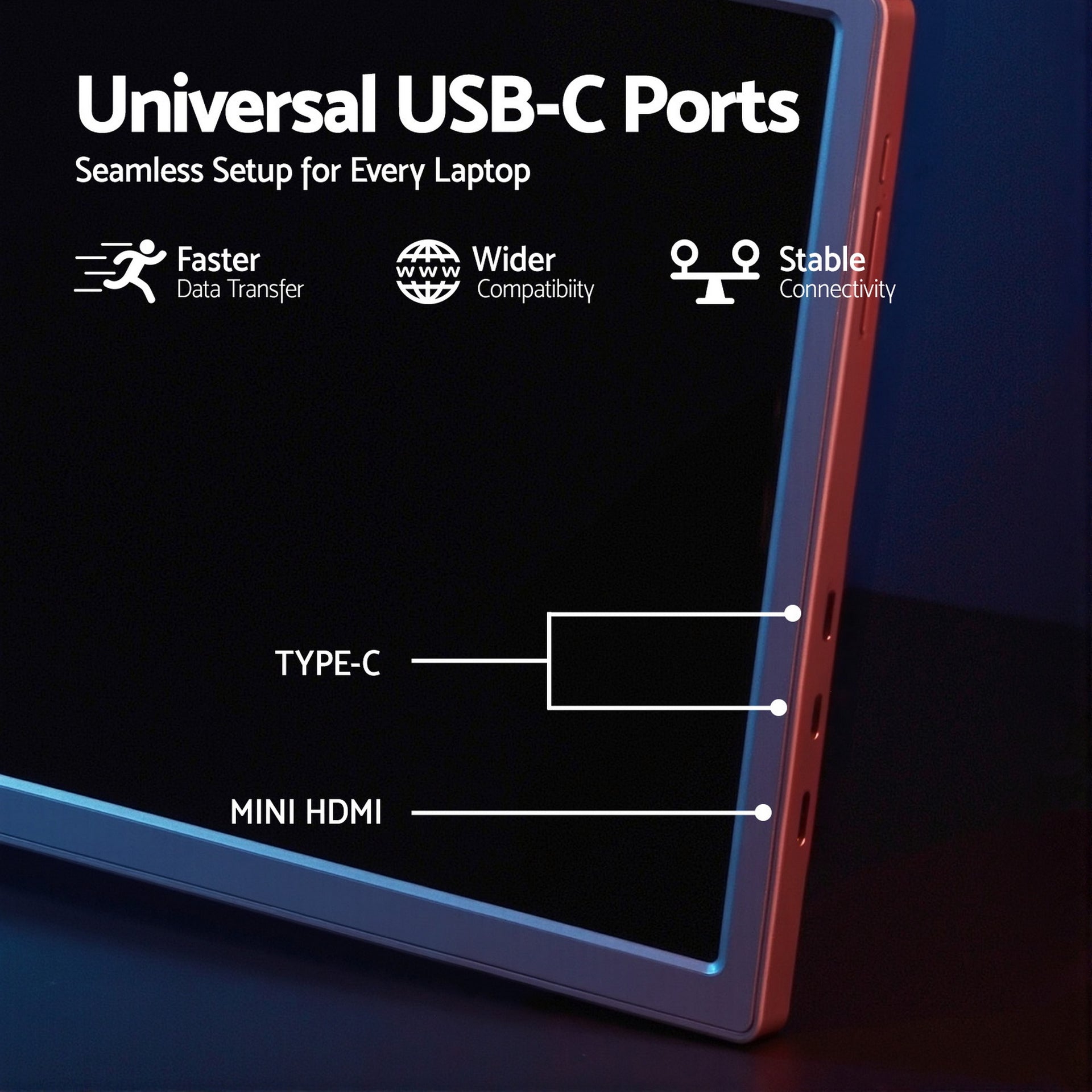 Devanti Portable Monitor Laptop Screen Extender Dual Display 1080P IPS USB C Awezingly