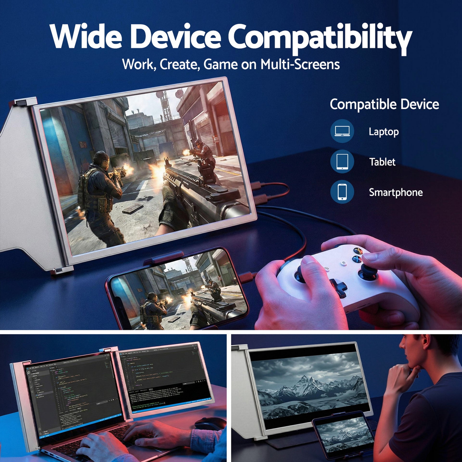 Devanti Portable Monitor Laptop Screen Extender Dual Display 1080P IPS USB C Awezingly