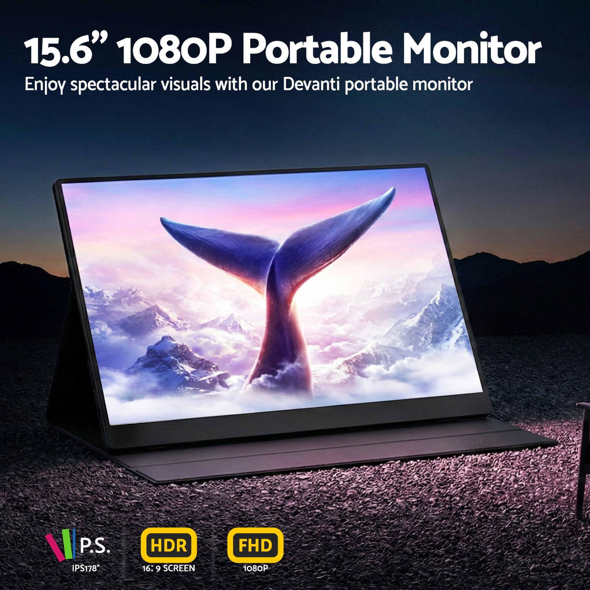 Devanti 15.6 Inch Portable Monitor FHD 1080P IPS USB-C HDMI Gaming Laptop Screen Awezingly