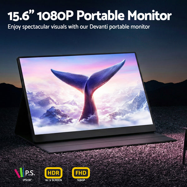Devanti 15.6 Inch Portable Monitor FHD 1080P IPS USB-C HDMI Gaming Laptop Screen Awezingly