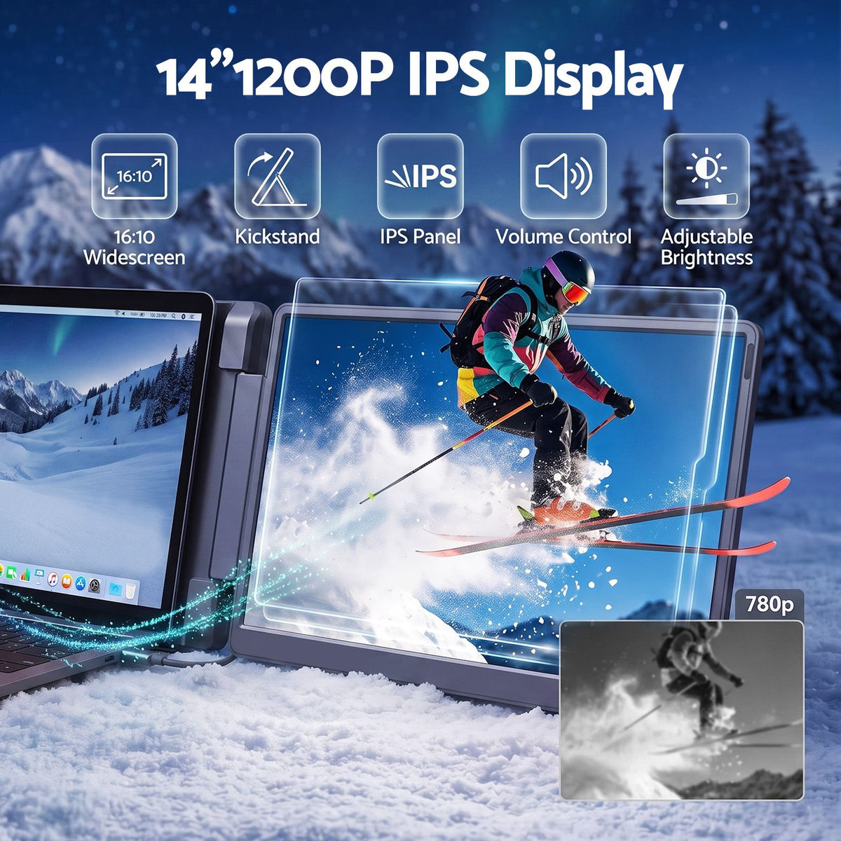 Devanti 14 Inch Portable Monitor Laptop Screen Extender Triple Display Awezingly