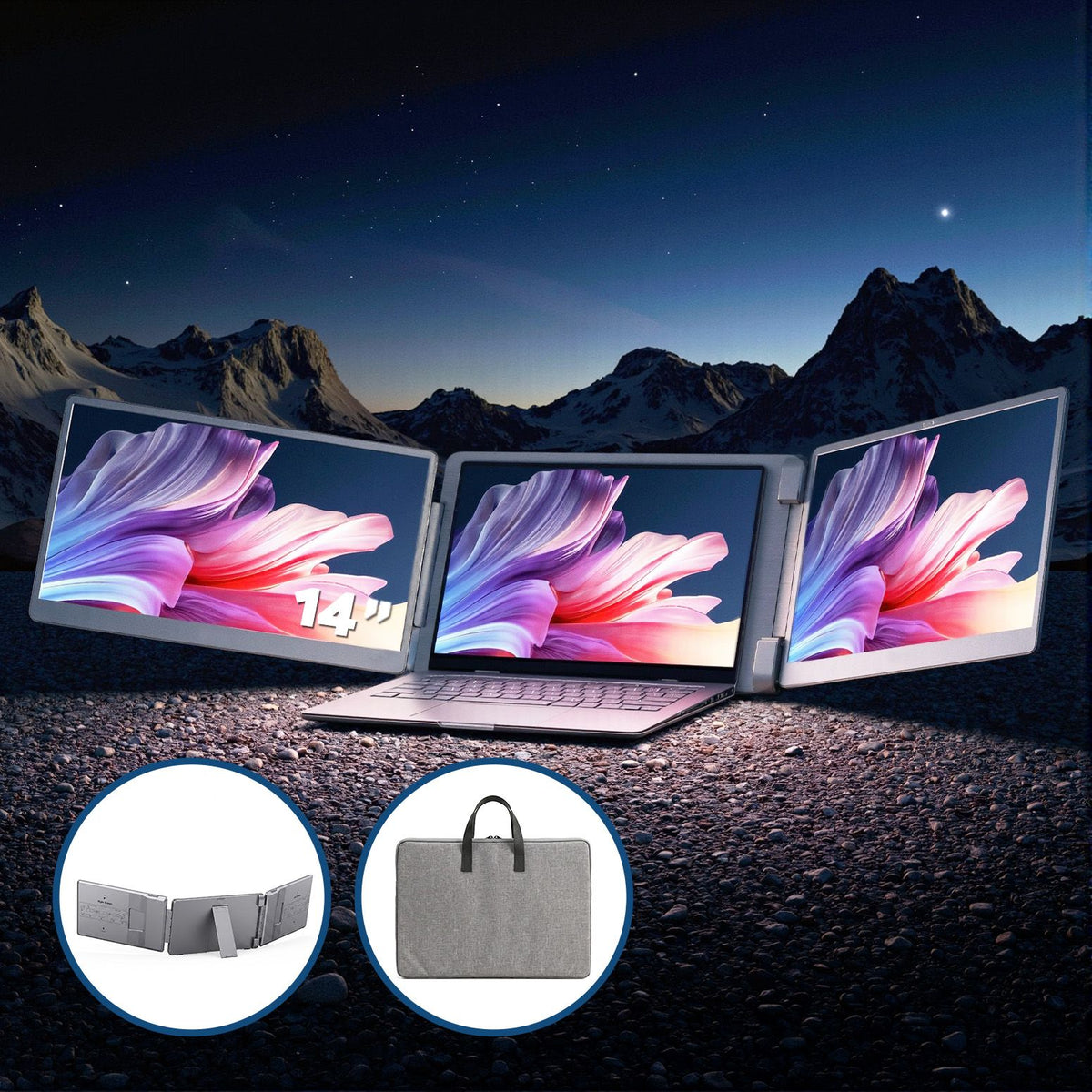 Devanti 14 Inch Portable Monitor Laptop Screen Extender Triple Display Awezingly