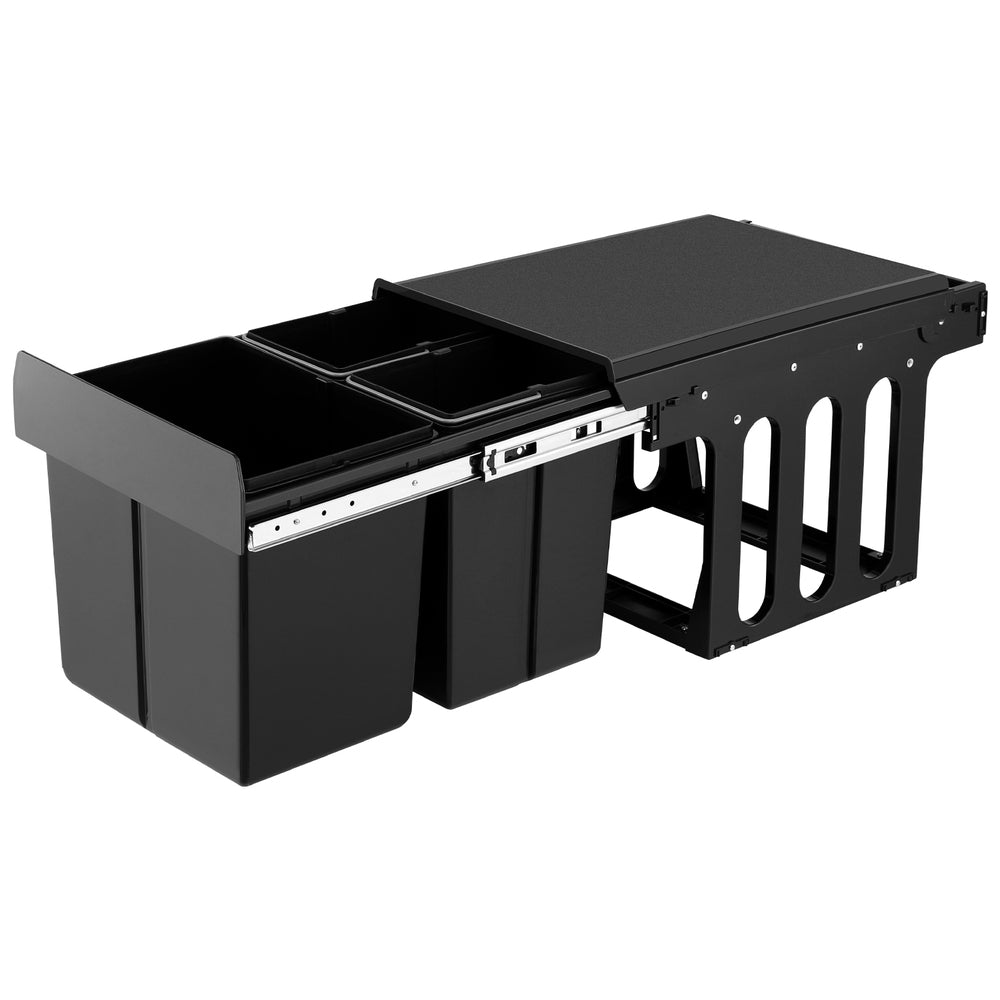 Cefito Pull Out Bin Kitchen Triple Slide Garbage Rubbish Bins Basket Blcak 31L Awezingly