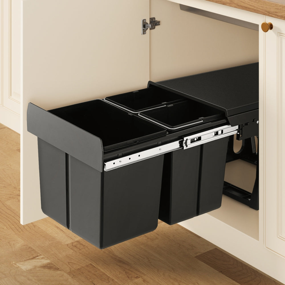 Cefito Pull Out Bin Kitchen Triple Slide Garbage Rubbish Bins Basket Blcak 31L Awezingly