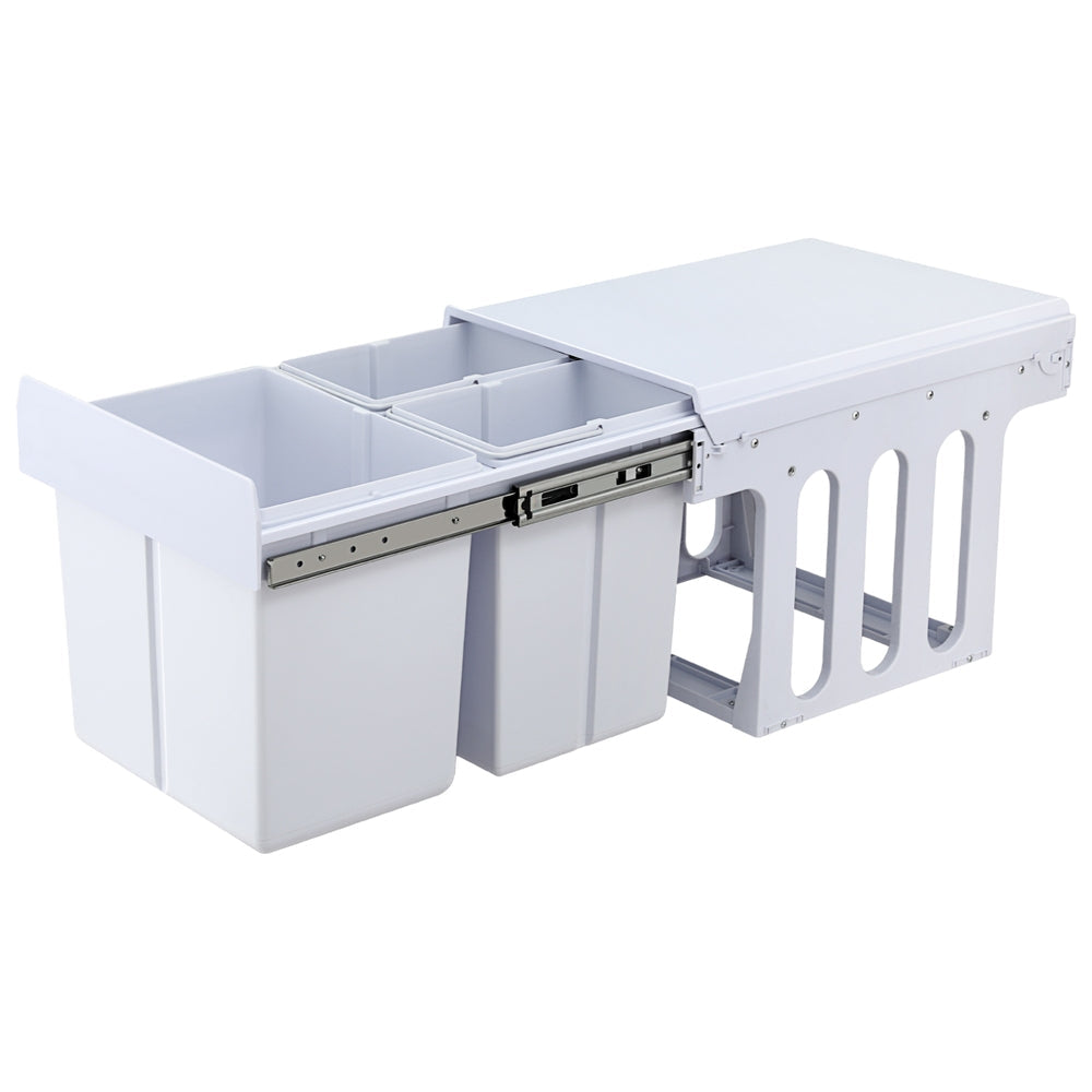 Cefito Pull Out Bin Kitchen Triple Slide Garbage Rubbish Bins Basket White 31L Awezingly